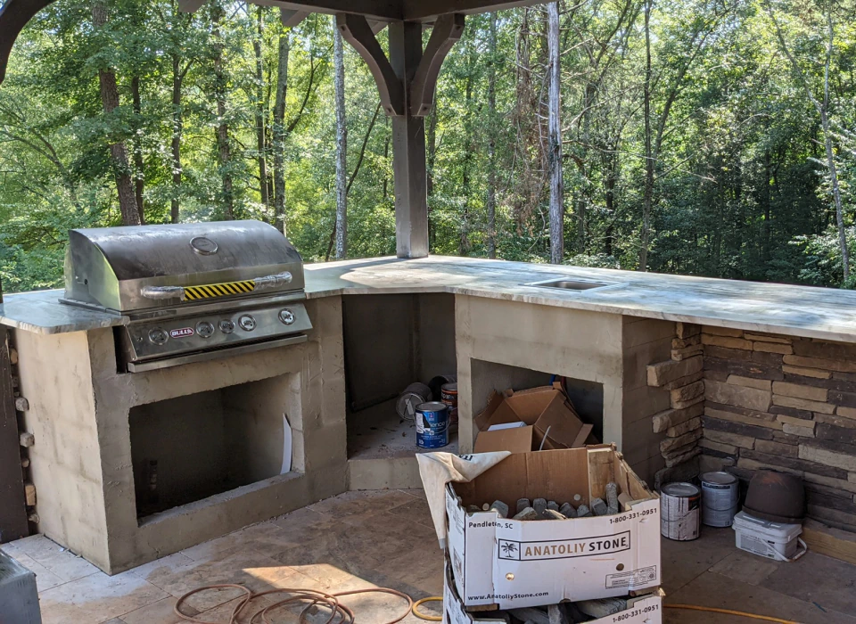 ongoing outdoor kitchen construction